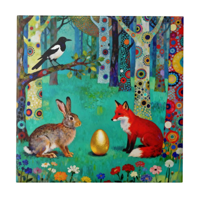 Rabbit, Magpie, Fox and “The Sharing Path” Tile (Front)