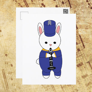 Rabbit Marching Band Clarinet Blue Yellow Postcard