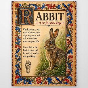Rabbit, Medieval Bestiary Art Postcard