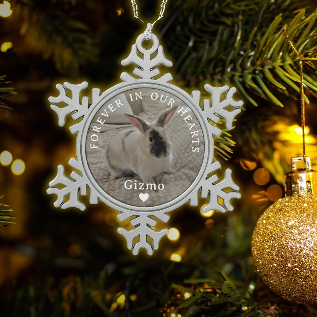 Rabbit Memorial Photo | Forever In Our Hearts Snowflake Pewter Christmas Ornament (Creator Uploaded)