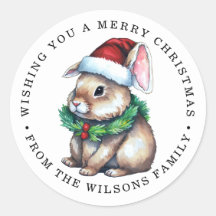 Rabbit merry christmas cute classic round sticker