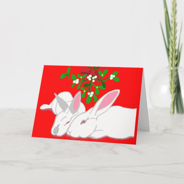 Rabbit Mistletoe Bunny Love Holiday Card (Front)