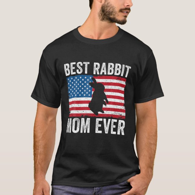 Rabbit Mom American Flag Funny Rabbit Lover Bunny  T-Shirt (Front)
