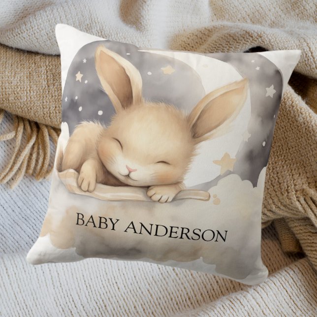Rabbit moon sky beige cute nursery throw pillow (Creator Uploaded)