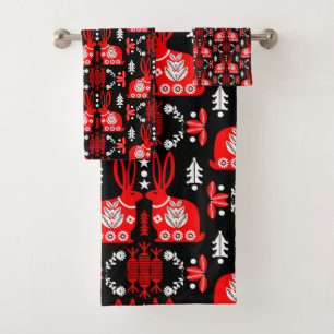 Rabbit Nordic Scandinavian Folk Art Bath Towel Set