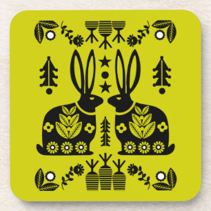 Rabbit Nordic Scandinavian Folk Art Coaster