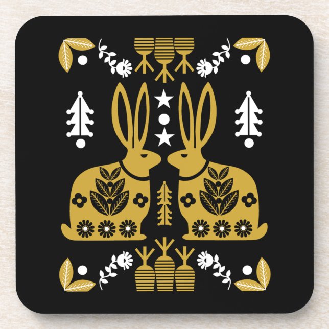 Rabbit Nordic Scandinavian Folk Art         Coaster (Front)