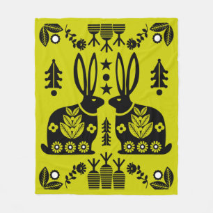 Rabbit Nordic Scandinavian Folk Art Fleece Blanket