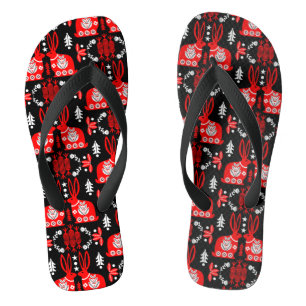 Rabbit Nordic Scandinavian Folk Art      Flip Flops