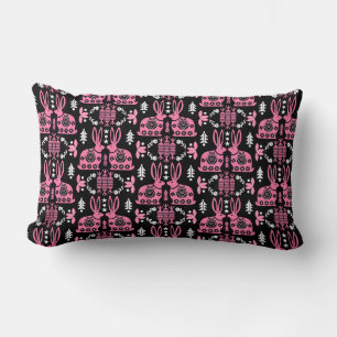 Rabbit Nordic Scandinavian Folk Art Lumbar Pillow