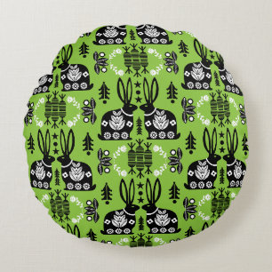 Rabbit Nordic Scandinavian Folk Art Round Pillow