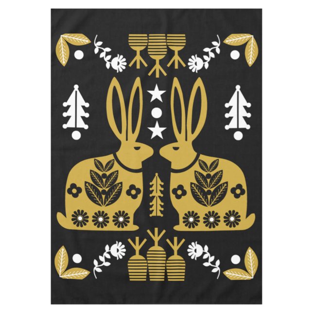 Rabbit Nordic Scandinavian Folk Art         Tablecloth (Front)
