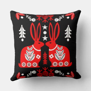 Rabbit Nordic Scandinavian Folk Art       Throw Pillow