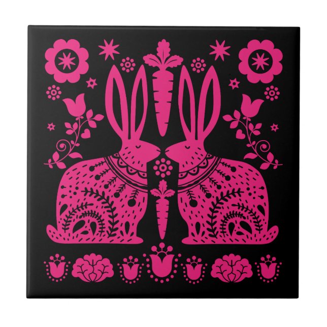 Rabbit Nordic Scandinavian Folk Art     Tile (Front)