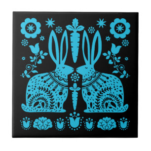 Rabbit Nordic Scandinavian Folk Art     Tile