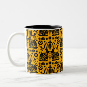 Rabbit Nordic Scandinavian Folk Art     Two-Tone Coffee Mug