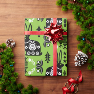 Rabbit Nordic Scandinavian Folk Art          Wrapping Paper