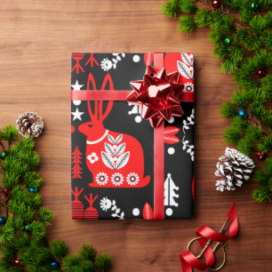 Rabbit Nordic Scandinavian Folk Art Wrapping Paper