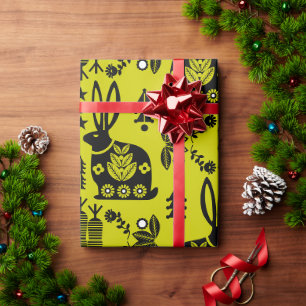 Rabbit Nordic Scandinavian Folk Art Wrapping Paper