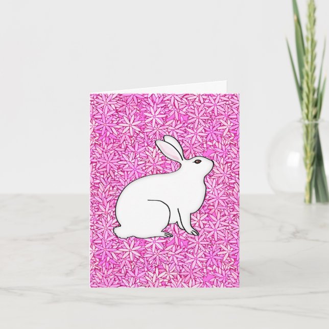 Rabbit on a bed of spring flowers holiday card (Front)