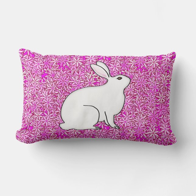 Rabbit on a bed of spring flowers lumbar pillow (Front)