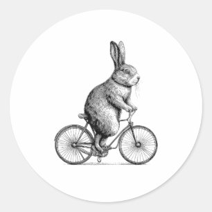 Rabbit On A Bike Bunny Bicycle Cycing Biking Men W Classic Round Sticker