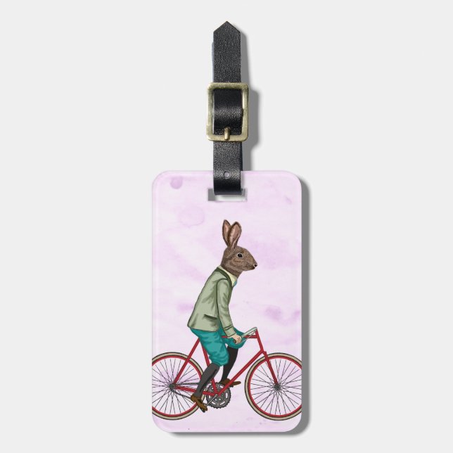Rabbit On Bike 3 Luggage Tag (Front Vertical)