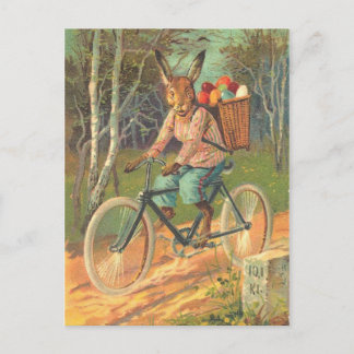 Rabbit on his bicycle delivering eggs ! postcard