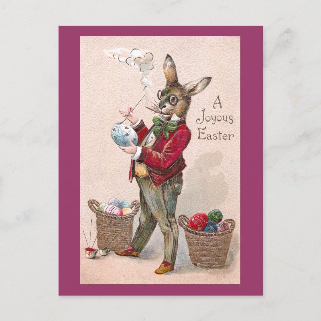 Rabbit Painting Easter Eggs Vintage Holiday Postcard (Front)