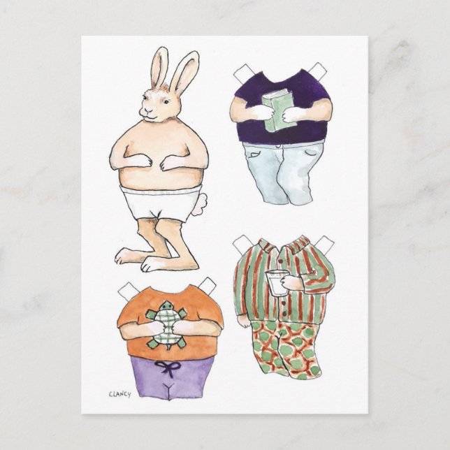 Rabbit Paper Doll Postcard (Front)