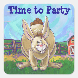 Rabbit Party Centre Square Sticker