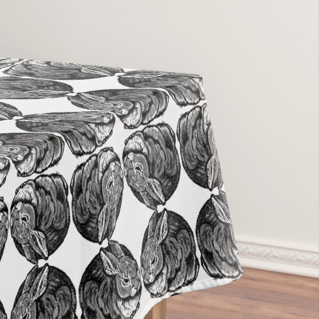 Rabbit Pen & Ink Drawing Light Blue Easter Decor Tablecloth (In Situ)