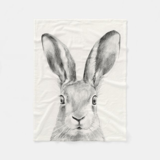 Rabbit Pencil Drawing Fleece Blanket (Front)