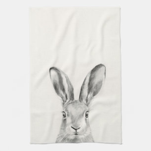 Rabbit Pencil Drawing Kitchen Towel