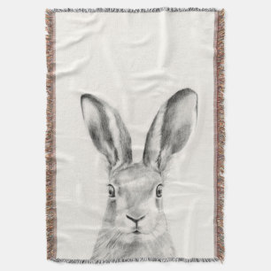 Rabbit Pencil Drawing Throw Blanket