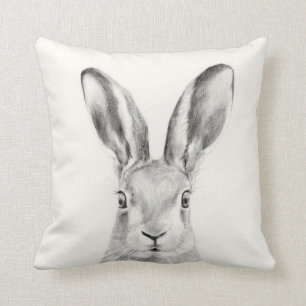 Rabbit Pencil Drawing Throw Pillow