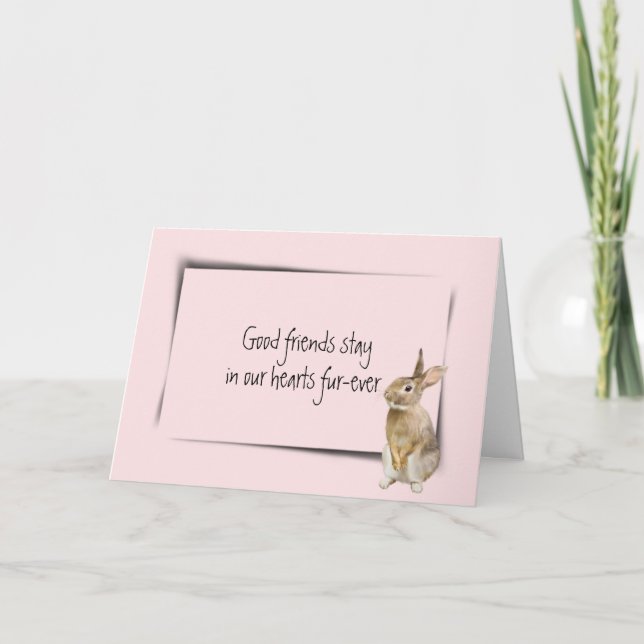 Rabbit Pet Loss Sympathy on Pink Card (Front)