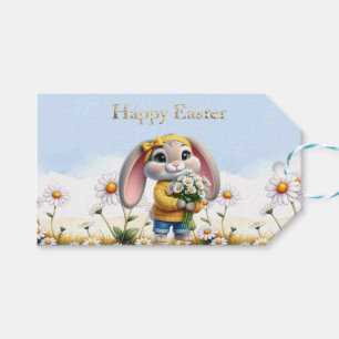 Rabbit pink ears white daisies Happy Easter Gift Tags