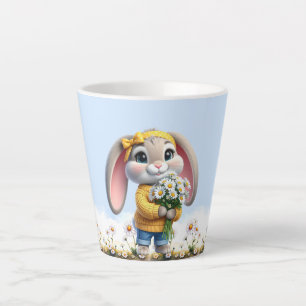 Rabbit pink ears white daisies  latte mug