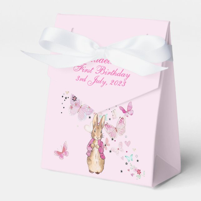 Rabbit Pink Jacket First Birthday Favor Box (Front Side)