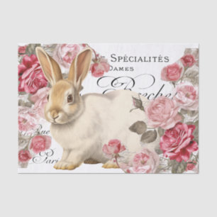 Rabbit Pink Rose Flower French Script Decoupage Tissue Paper