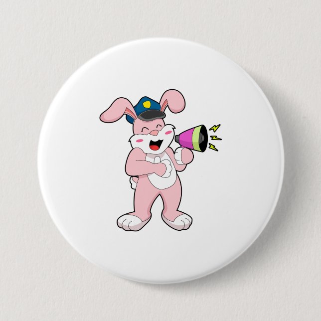 Rabbit Police officer Microphone 3 Inch Round Button (Front)