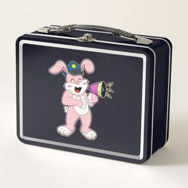 Rabbit Police officer Microphone Metal Lunch Box (Front)