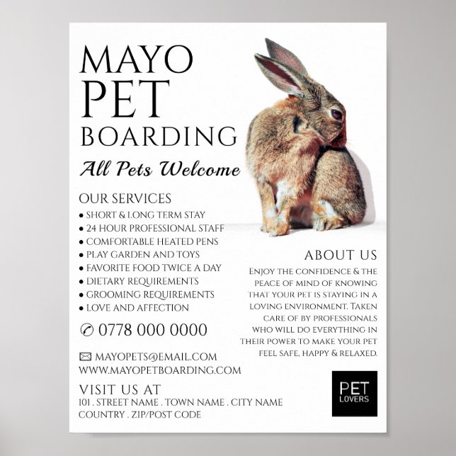Rabbit Portrait, Pet Boarding Advertising Poster (Front)