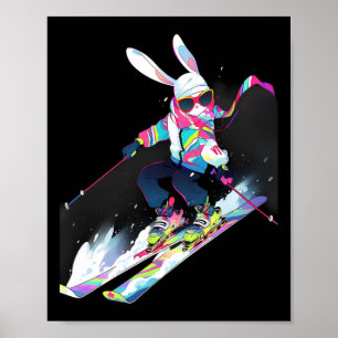Rabbit Rabbit Skiing Skier Ski Winter Snow Poster