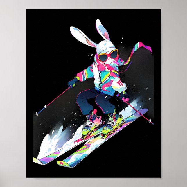 Rabbit Rabbit Skiing Skier Ski Winter Snow  Poster (Front)