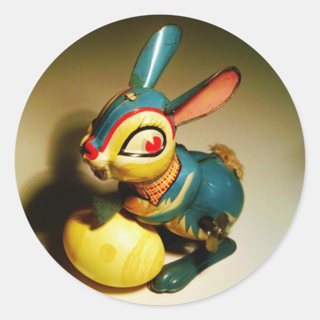 rabbit rabbits toy and easter yellow egg classic round sticker (Front)