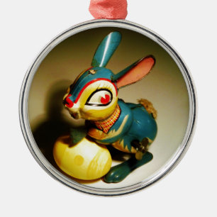 rabbit rabbits toy and easter yellow egg metal ornament