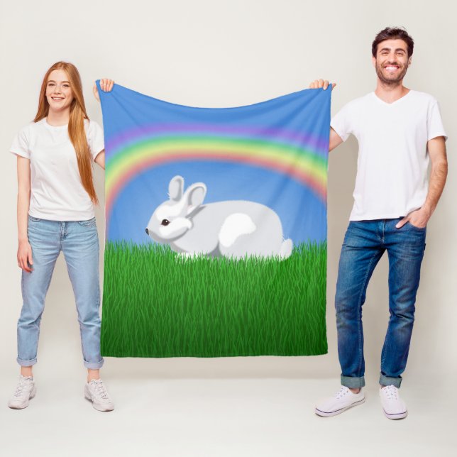 Rabbit & Rainbow Fleece Blanket (In Situ)