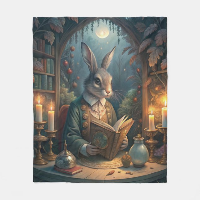 Rabbit Reading Fleece Blanket (Front)